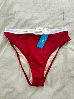 Cupshe Red Bikini Bottom with White Waistband